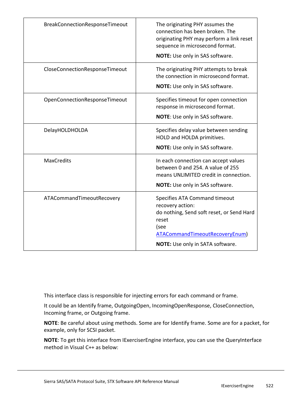 Error injection interface methods | Teledyne LeCroy Sierra SAS_SATA Protocol Analyzer STX API Reference Manual User Manual | Page 522 / 979