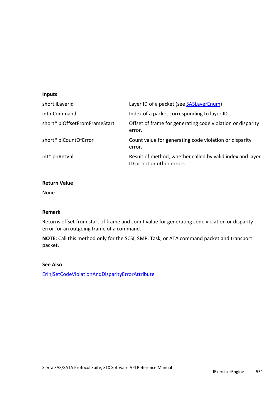 Erinjgetcodeviolationanddisparityerrorattribute, Erinjgetcodeviolationerror | Teledyne LeCroy Sierra SAS_SATA Protocol Analyzer STX API Reference Manual User Manual | Page 531 / 979