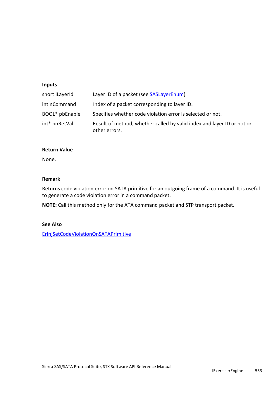 Erinjgetcodeviolationonsataprimitive, Erinjgetcrcerror | Teledyne LeCroy Sierra SAS_SATA Protocol Analyzer STX API Reference Manual User Manual | Page 533 / 979