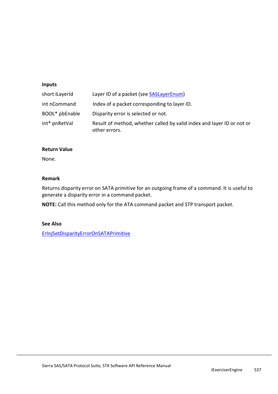 Erinjgetdisparityerroronsataprimitive, Erinjgetdonotcheckcredit | Teledyne LeCroy Sierra SAS_SATA Protocol Analyzer STX API Reference Manual User Manual | Page 537 / 979