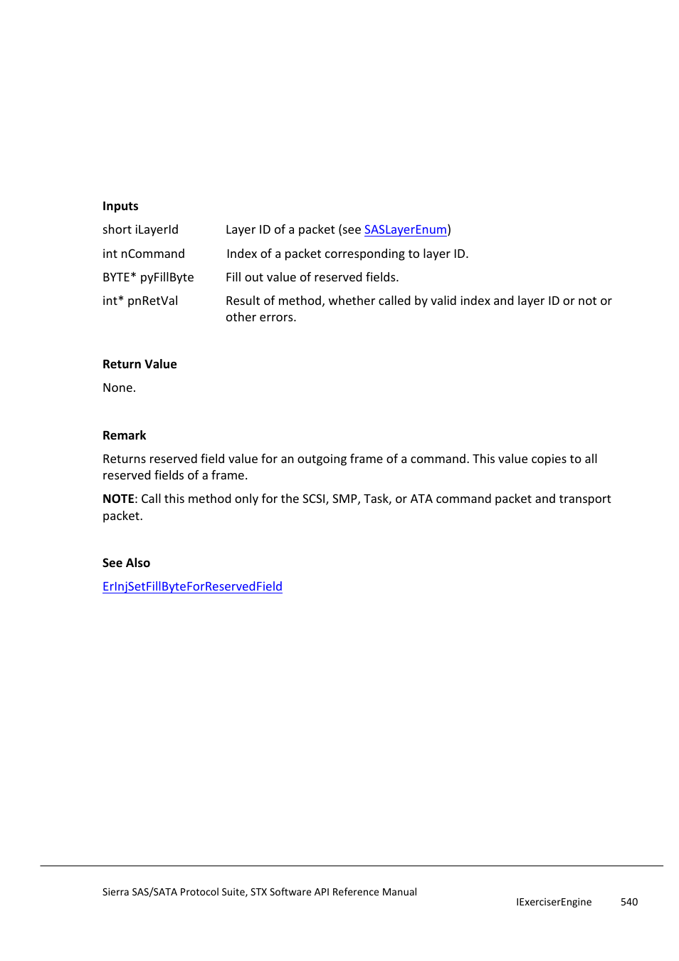 Erinjgetfillbyteforreservedfield, Erinjgetframeerrortype | Teledyne LeCroy Sierra SAS_SATA Protocol Analyzer STX API Reference Manual User Manual | Page 540 / 979