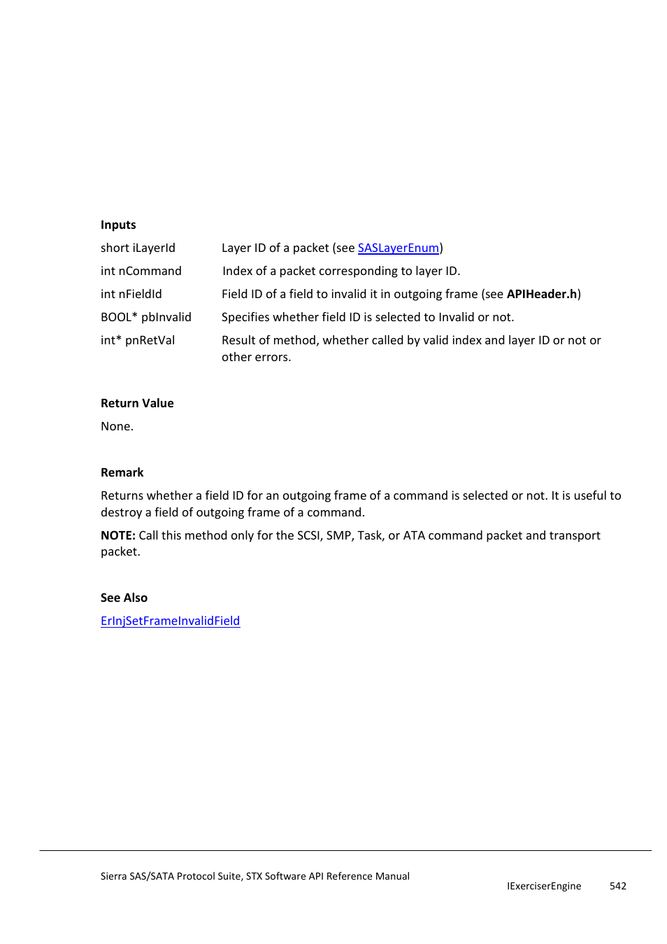 Erinjgetframeinvalidfield, Erinjgetframelengtherror | Teledyne LeCroy Sierra SAS_SATA Protocol Analyzer STX API Reference Manual User Manual | Page 542 / 979