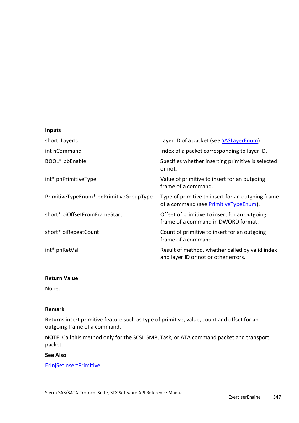 Erinjgetinsertprimitive | Teledyne LeCroy Sierra SAS_SATA Protocol Analyzer STX API Reference Manual User Manual | Page 547 / 979