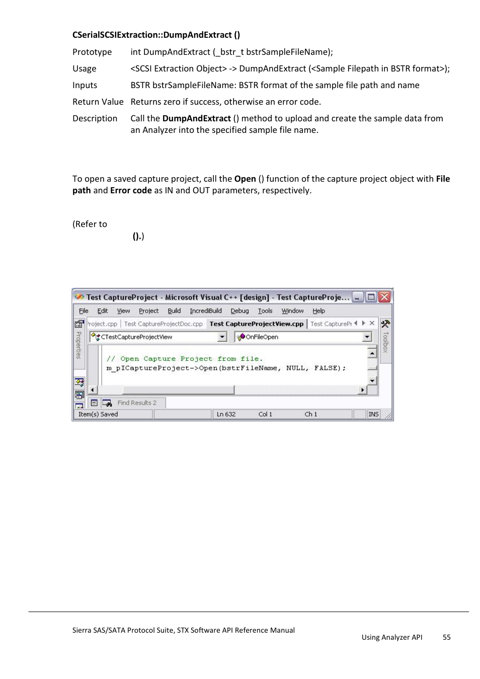 Open a saved capture project, Open a saved analyzer capture project | Teledyne LeCroy Sierra SAS_SATA Protocol Analyzer STX API Reference Manual User Manual | Page 55 / 979