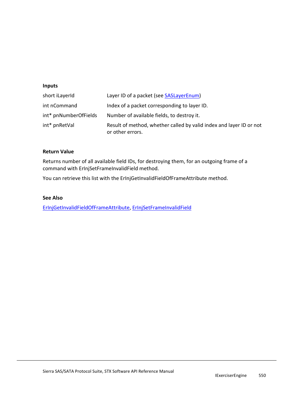 Erinjgetnumberoffieldsofframe | Teledyne LeCroy Sierra SAS_SATA Protocol Analyzer STX API Reference Manual User Manual | Page 550 / 979