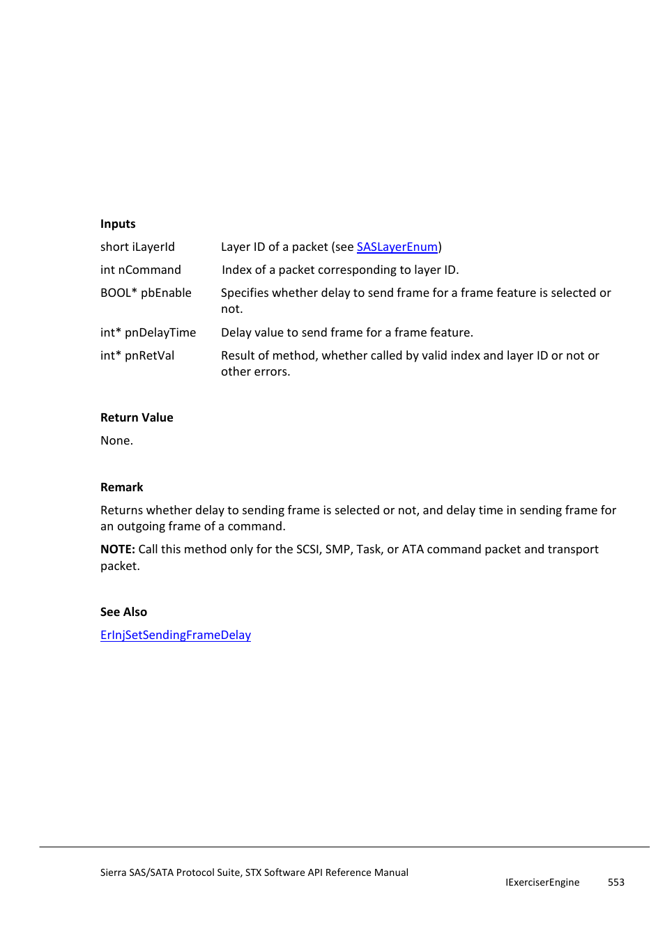 Erinjgetsendingframedelay, Erinjgetsoferror | Teledyne LeCroy Sierra SAS_SATA Protocol Analyzer STX API Reference Manual User Manual | Page 553 / 979