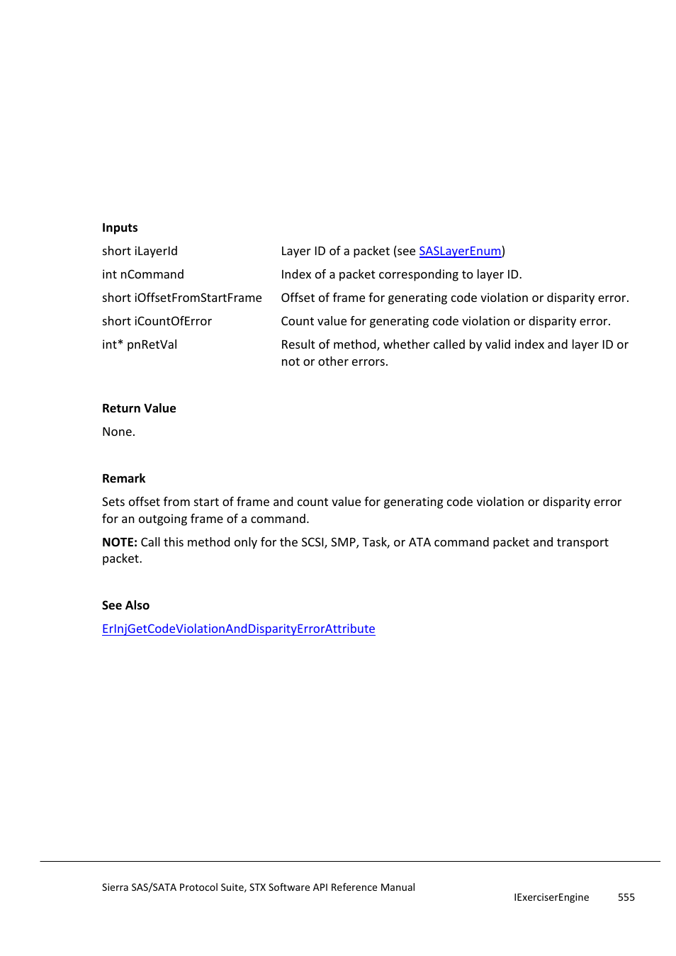 Erinjsetcodeviolationanddisparityerrorattribute, Erinjsetcodeviolationerror | Teledyne LeCroy Sierra SAS_SATA Protocol Analyzer STX API Reference Manual User Manual | Page 555 / 979