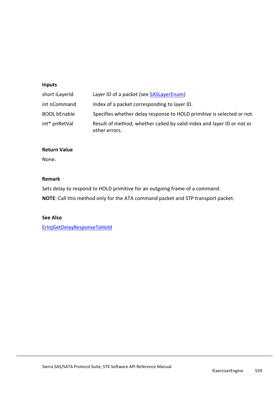 Erinjsetdelayresponsetohold, Erinjsetdisparityerror | Teledyne LeCroy Sierra SAS_SATA Protocol Analyzer STX API Reference Manual User Manual | Page 559 / 979