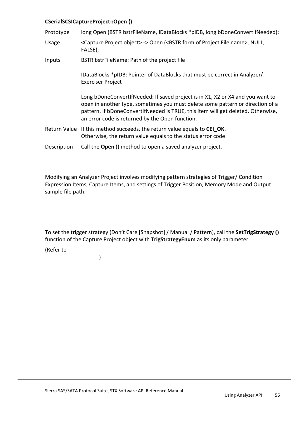 Modifying an existing analyzer project, Set trigger mode/strategy, Modify an existing analyzer capture project | Teledyne LeCroy Sierra SAS_SATA Protocol Analyzer STX API Reference Manual User Manual | Page 56 / 979