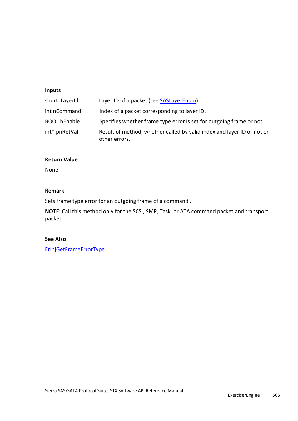 Erinjsetframeerrortype, Erinjsetframeinvalidfield | Teledyne LeCroy Sierra SAS_SATA Protocol Analyzer STX API Reference Manual User Manual | Page 565 / 979