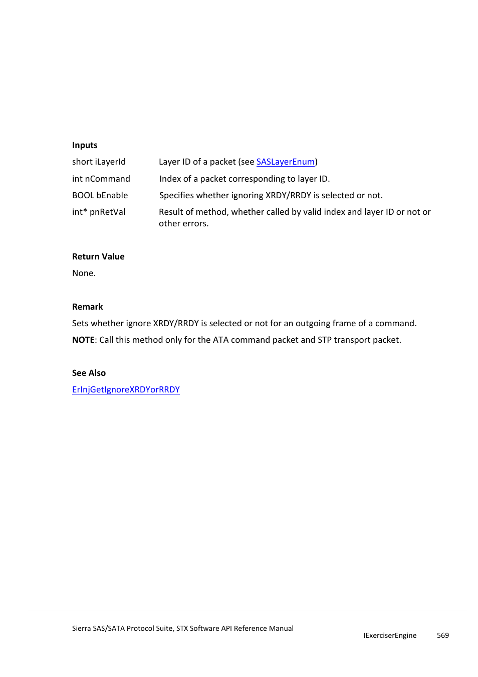 Erinjsetignorexrdyorrrdy, Erinjsetinsertedframeattribute | Teledyne LeCroy Sierra SAS_SATA Protocol Analyzer STX API Reference Manual User Manual | Page 569 / 979
