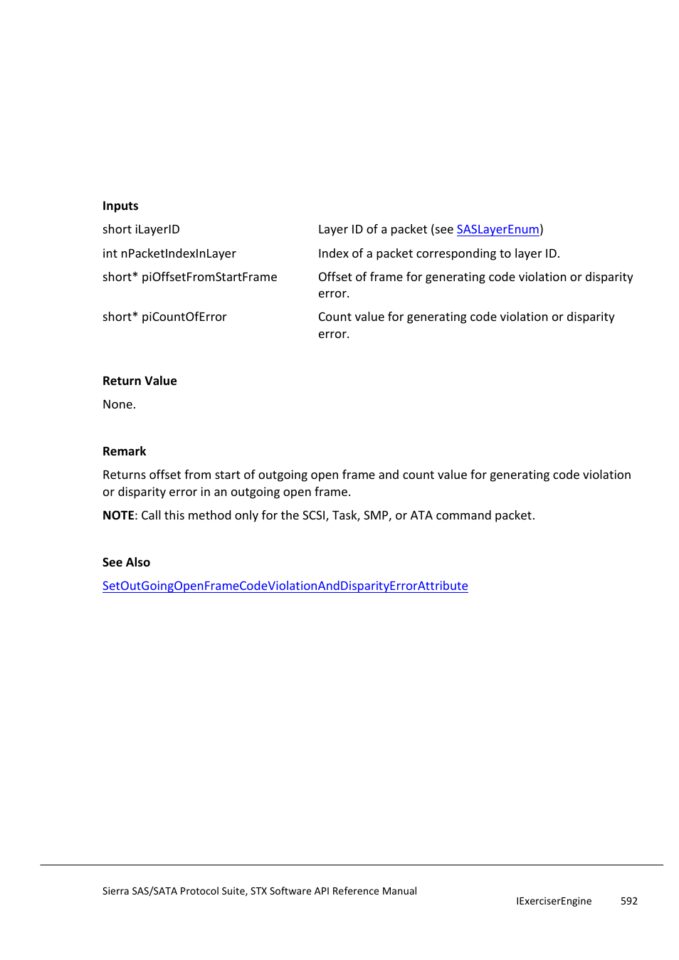 Getoutgoingopenframecrcerror | Teledyne LeCroy Sierra SAS_SATA Protocol Analyzer STX API Reference Manual User Manual | Page 592 / 979