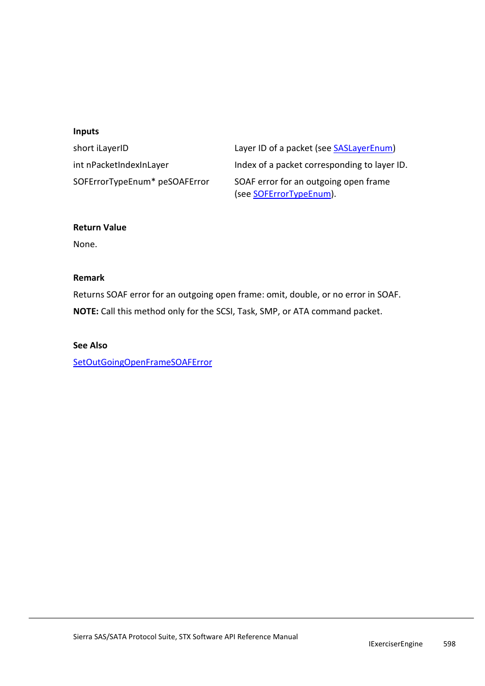 Getoutgoingopenframesoaferror, Getoutgoingopenframetypeerror | Teledyne LeCroy Sierra SAS_SATA Protocol Analyzer STX API Reference Manual User Manual | Page 598 / 979