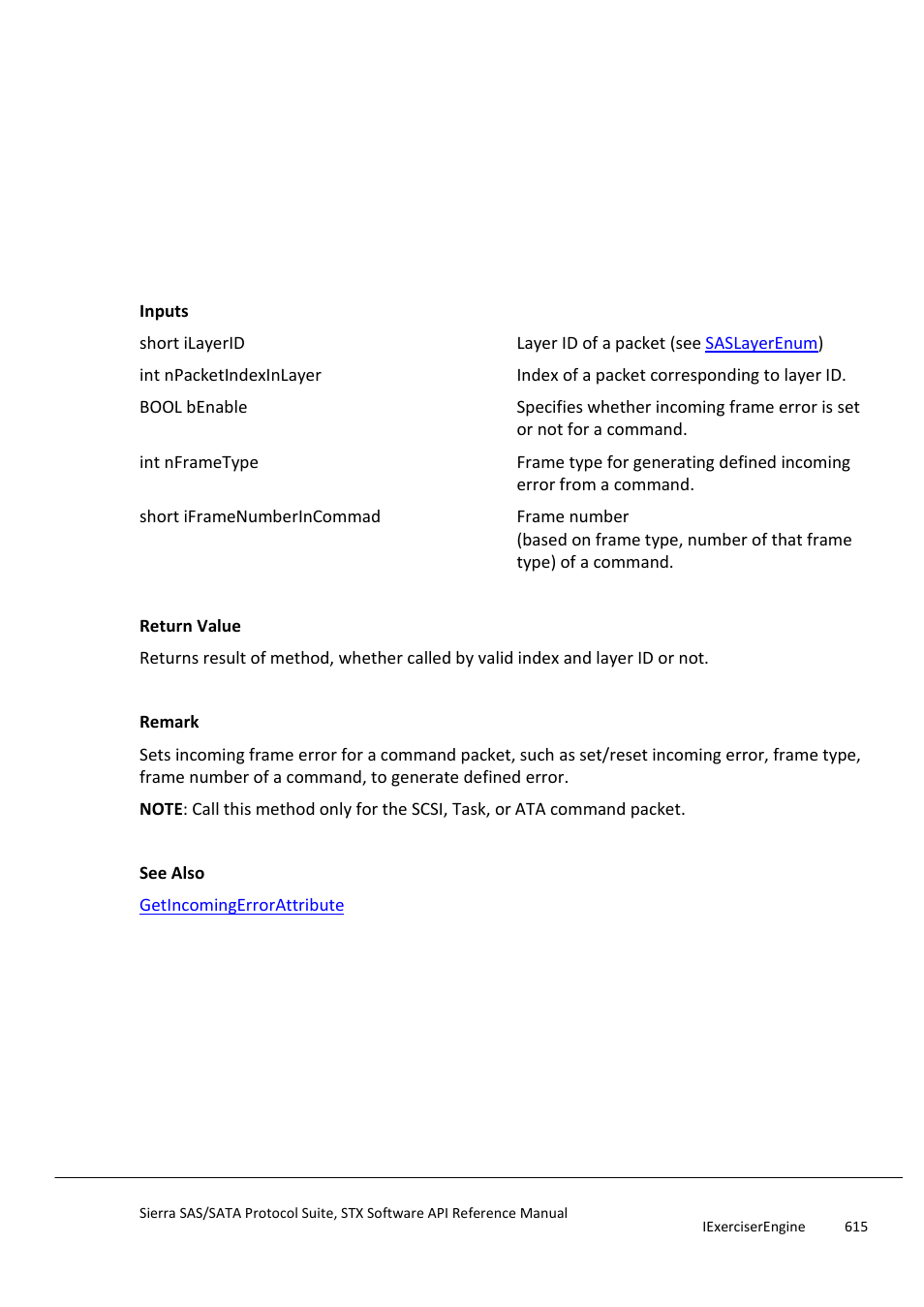 Setincomingerrorattribute, Setincomingopenresponse | Teledyne LeCroy Sierra SAS_SATA Protocol Analyzer STX API Reference Manual User Manual | Page 615 / 979