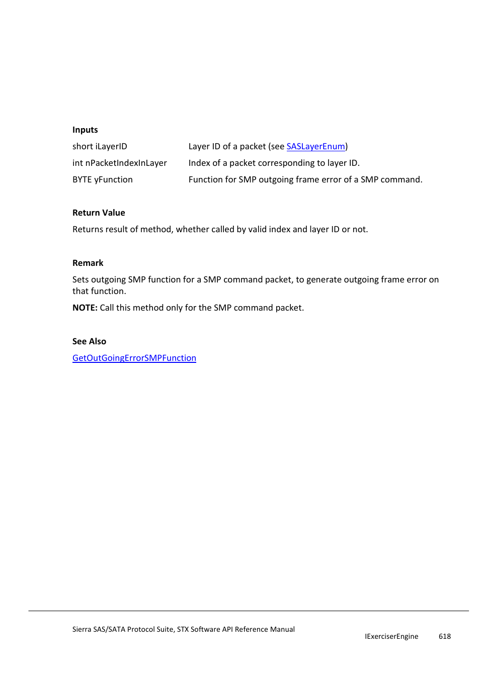 Setoutgoingerrorsmpfunction, Setoutgoingopenframecodevioaltio, Nerror | Setoutgoingopenframecodevioaltionerror | Teledyne LeCroy Sierra SAS_SATA Protocol Analyzer STX API Reference Manual User Manual | Page 618 / 979