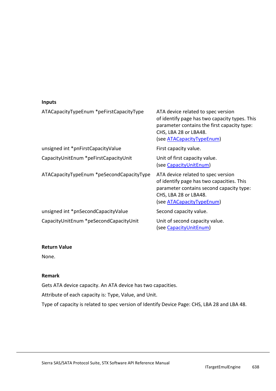 Getatacapacity, Getcapacity | Teledyne LeCroy Sierra SAS_SATA Protocol Analyzer STX API Reference Manual User Manual | Page 638 / 979