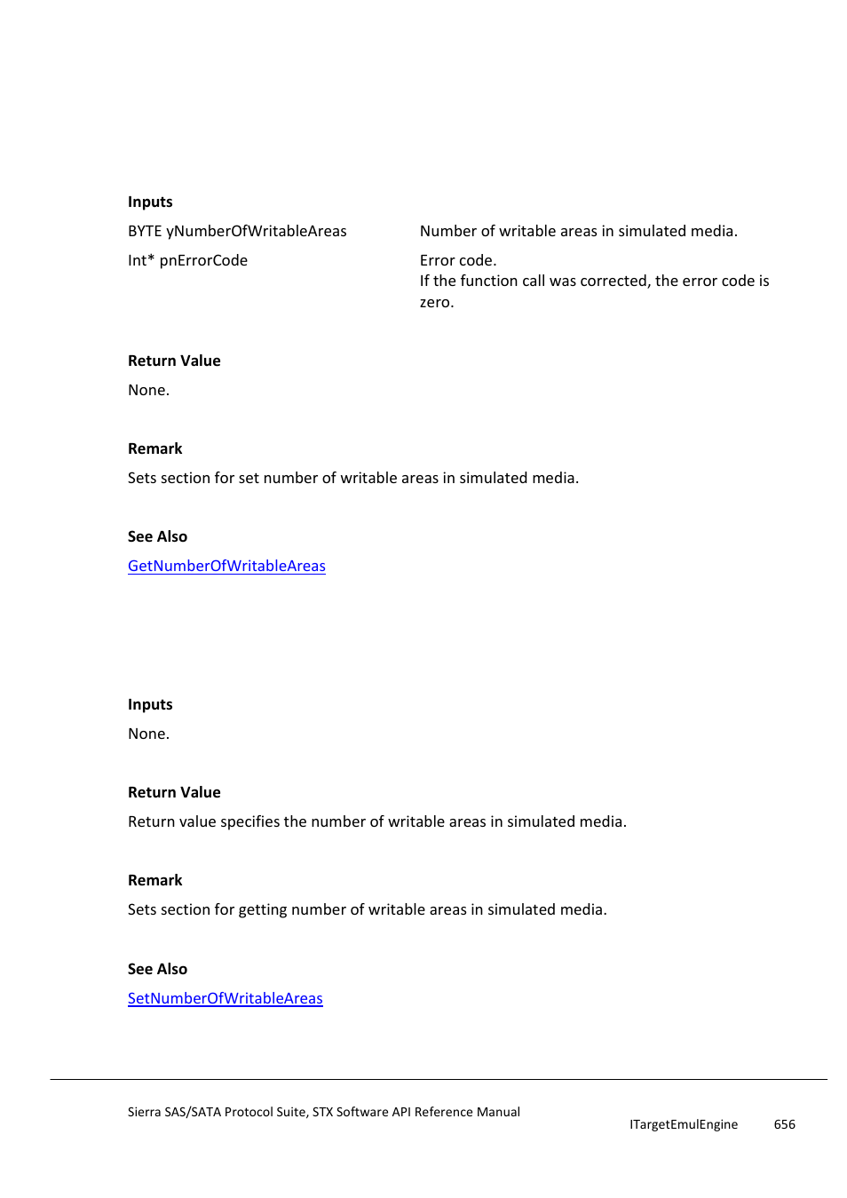 Setnumberofwritableareas, Getnumberofwritableareas | Teledyne LeCroy Sierra SAS_SATA Protocol Analyzer STX API Reference Manual User Manual | Page 656 / 979