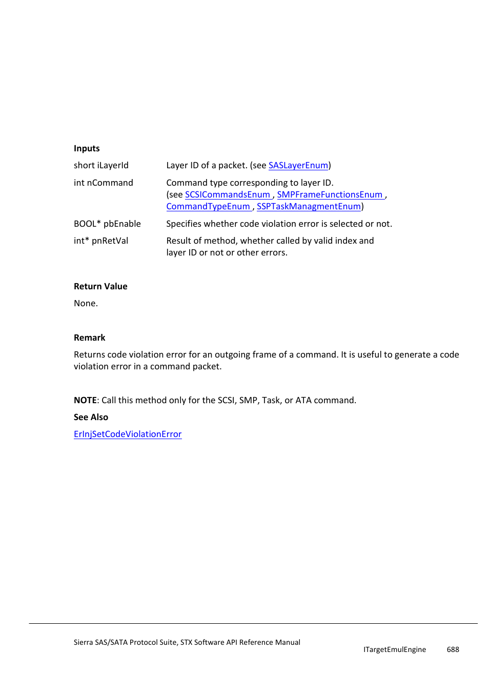 Erinjgetcodeviolationerror | Teledyne LeCroy Sierra SAS_SATA Protocol Analyzer STX API Reference Manual User Manual | Page 688 / 979
