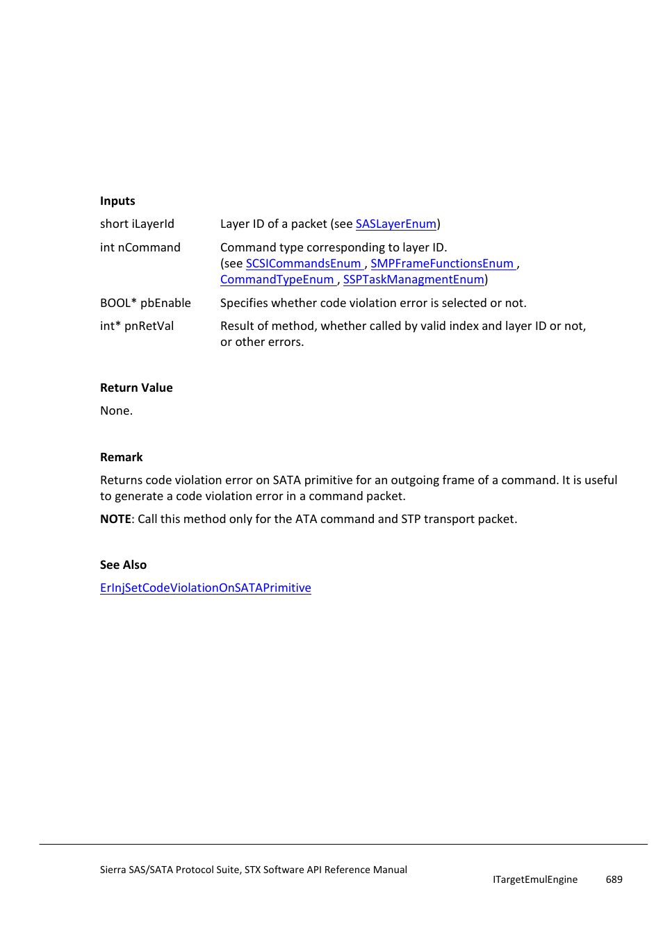 Erinjgetcodeviolationonsataprimitive, Erinjgetcrcerror | Teledyne LeCroy Sierra SAS_SATA Protocol Analyzer STX API Reference Manual User Manual | Page 689 / 979