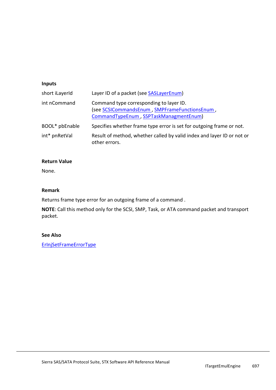 Erinjgetframeerrortype, Erinjgetframeinvalidfield | Teledyne LeCroy Sierra SAS_SATA Protocol Analyzer STX API Reference Manual User Manual | Page 697 / 979