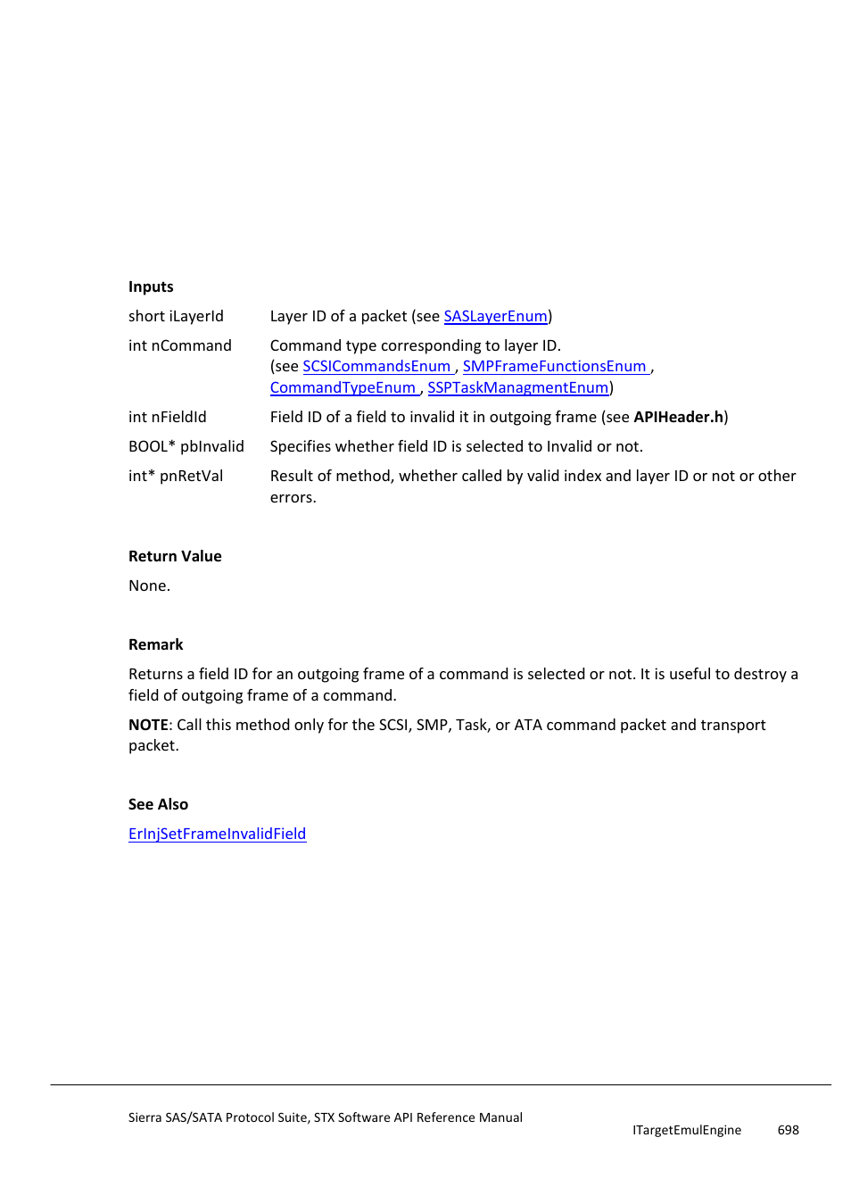 Erinjgetframeinvalidfield, Erinjgetframelengtherror | Teledyne LeCroy Sierra SAS_SATA Protocol Analyzer STX API Reference Manual User Manual | Page 698 / 979