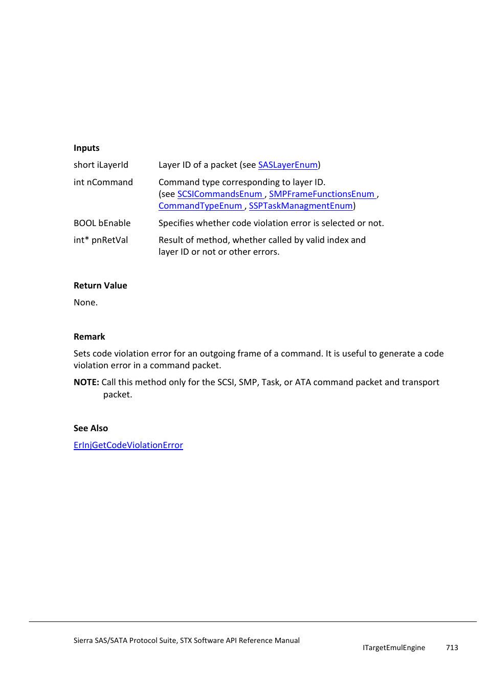 Erinjsetcodeviolationerror, Erinjgetcodeviolationonsataprimitive, Erinjsetcodeviolationonsataprimitive | Teledyne LeCroy Sierra SAS_SATA Protocol Analyzer STX API Reference Manual User Manual | Page 713 / 979