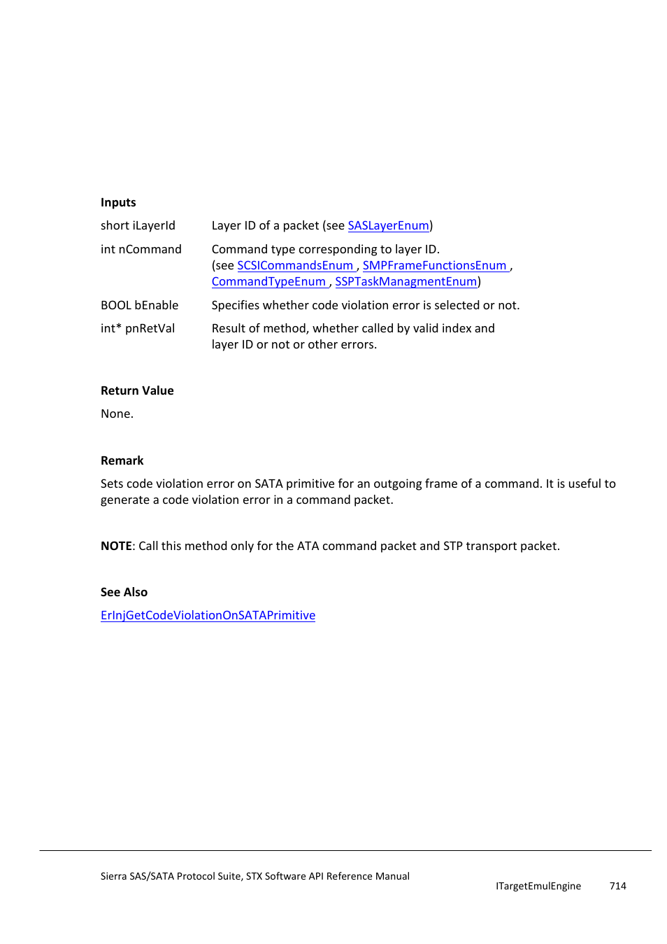 Erinjsetcodeviolationonsataprimitive, Erinjsetcrcerror | Teledyne LeCroy Sierra SAS_SATA Protocol Analyzer STX API Reference Manual User Manual | Page 714 / 979