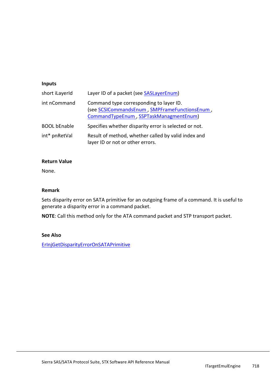 Erinjsetdisparityerroronsataprimitive, Erinjsetdonotcheckcredit | Teledyne LeCroy Sierra SAS_SATA Protocol Analyzer STX API Reference Manual User Manual | Page 718 / 979