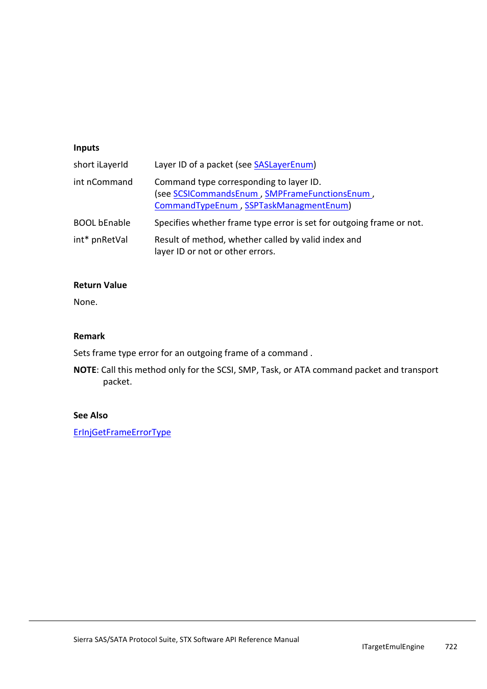 Erinjsetframeerrortype, Erinjsetframeinvalidfield | Teledyne LeCroy Sierra SAS_SATA Protocol Analyzer STX API Reference Manual User Manual | Page 722 / 979