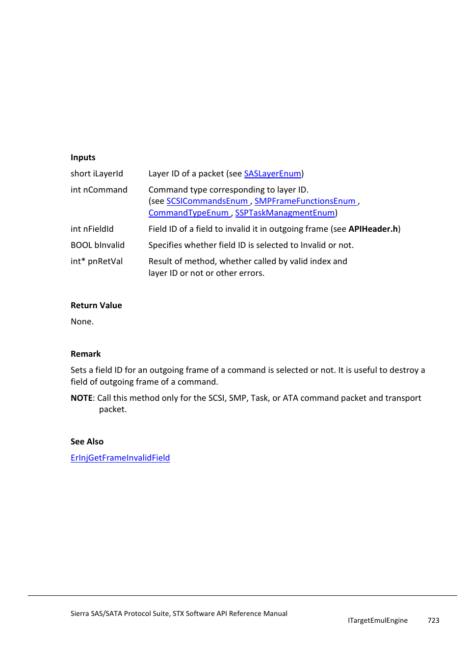 Erinjsetframeinvalidfield, Erinjsetframelengtherror | Teledyne LeCroy Sierra SAS_SATA Protocol Analyzer STX API Reference Manual User Manual | Page 723 / 979