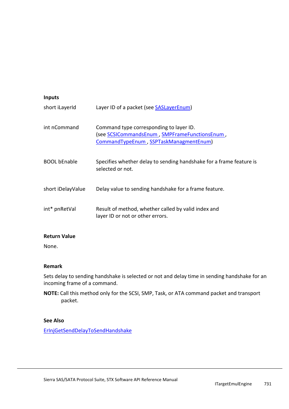 Erinjsetsenddelaytosendhandshake, Erinjsetsendingframedelay | Teledyne LeCroy Sierra SAS_SATA Protocol Analyzer STX API Reference Manual User Manual | Page 731 / 979