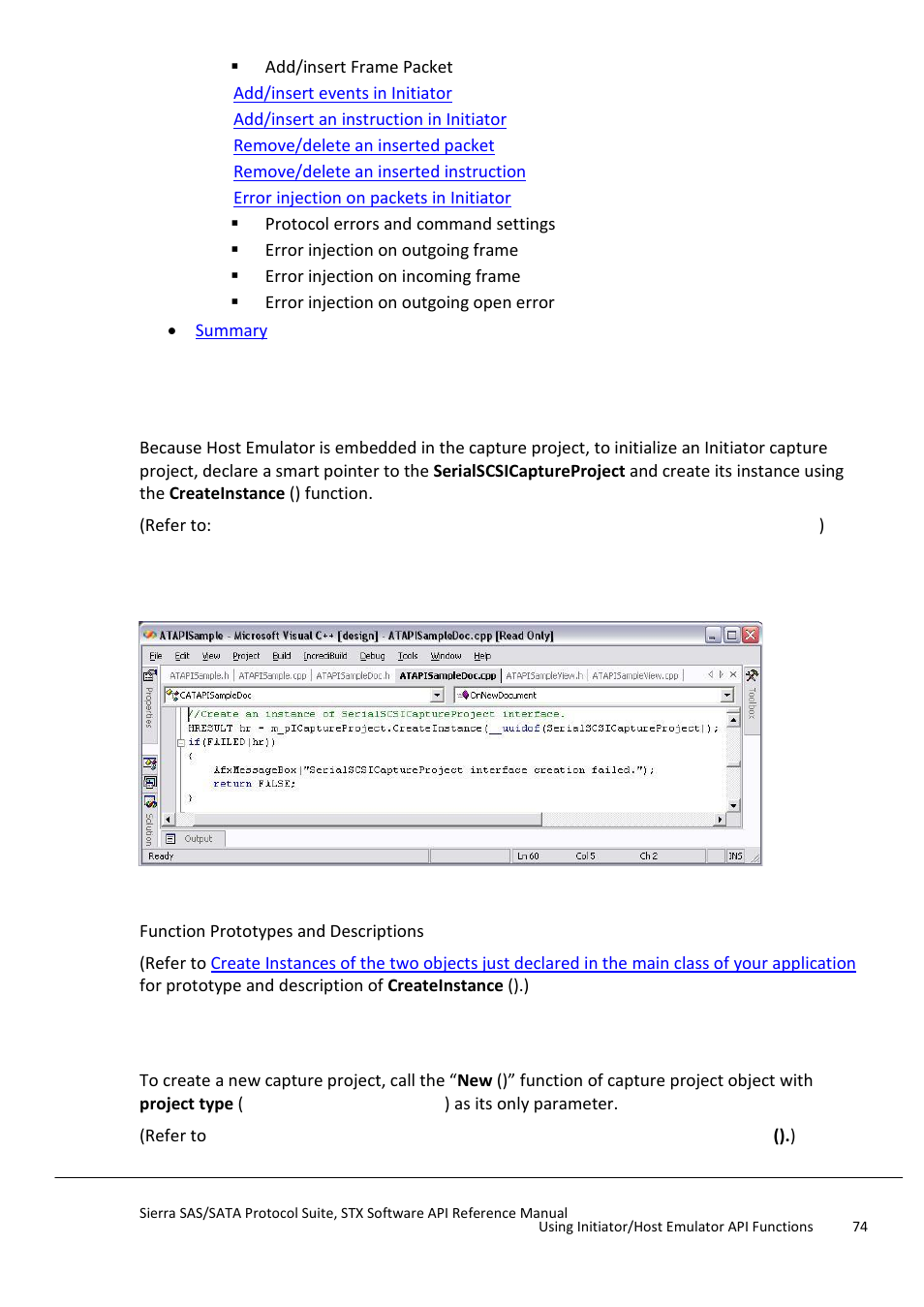 Initialize an initiator capture project object, Create a new initiator capture project | Teledyne LeCroy Sierra SAS_SATA Protocol Analyzer STX API Reference Manual User Manual | Page 74 / 979