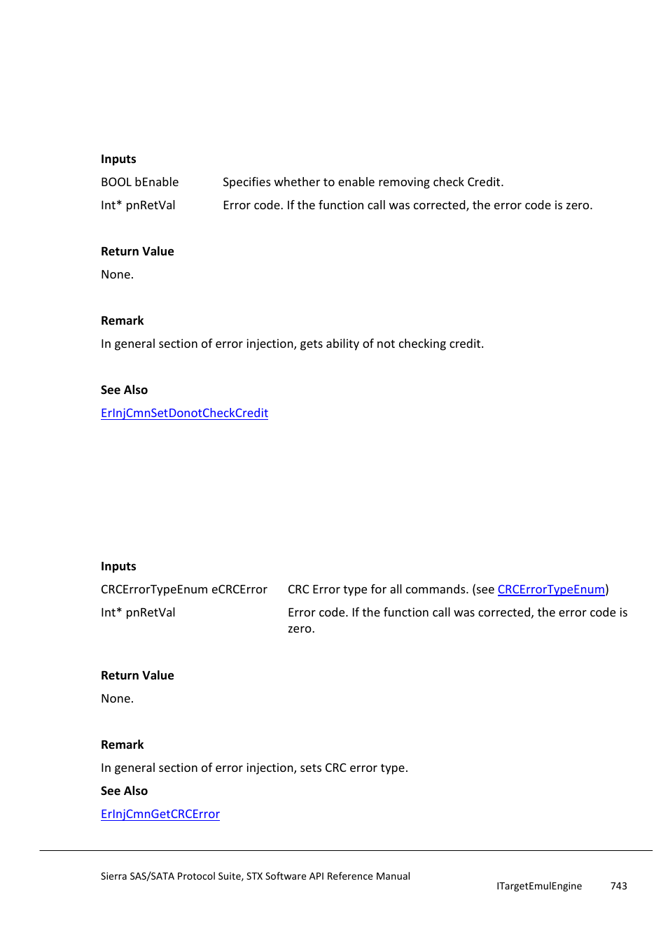 Erinjcmngetdonotcheckcredit, Erinjcmnsetcrcerror | Teledyne LeCroy Sierra SAS_SATA Protocol Analyzer STX API Reference Manual User Manual | Page 743 / 979