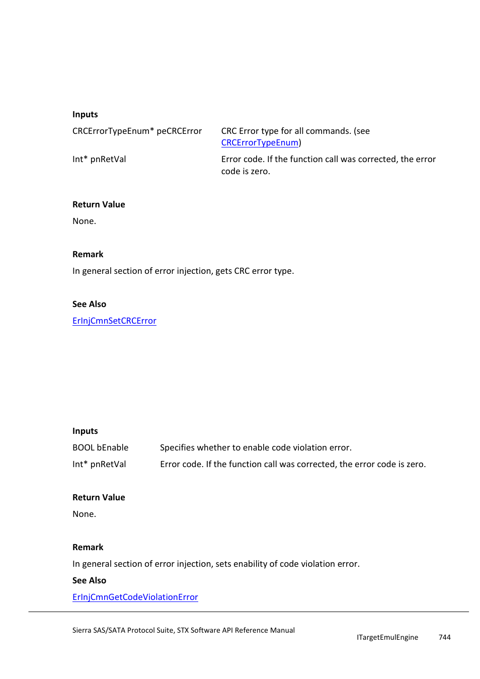 Erinjcmngetcrcerror, Erinjcmnsetcodeviolationerror | Teledyne LeCroy Sierra SAS_SATA Protocol Analyzer STX API Reference Manual User Manual | Page 744 / 979