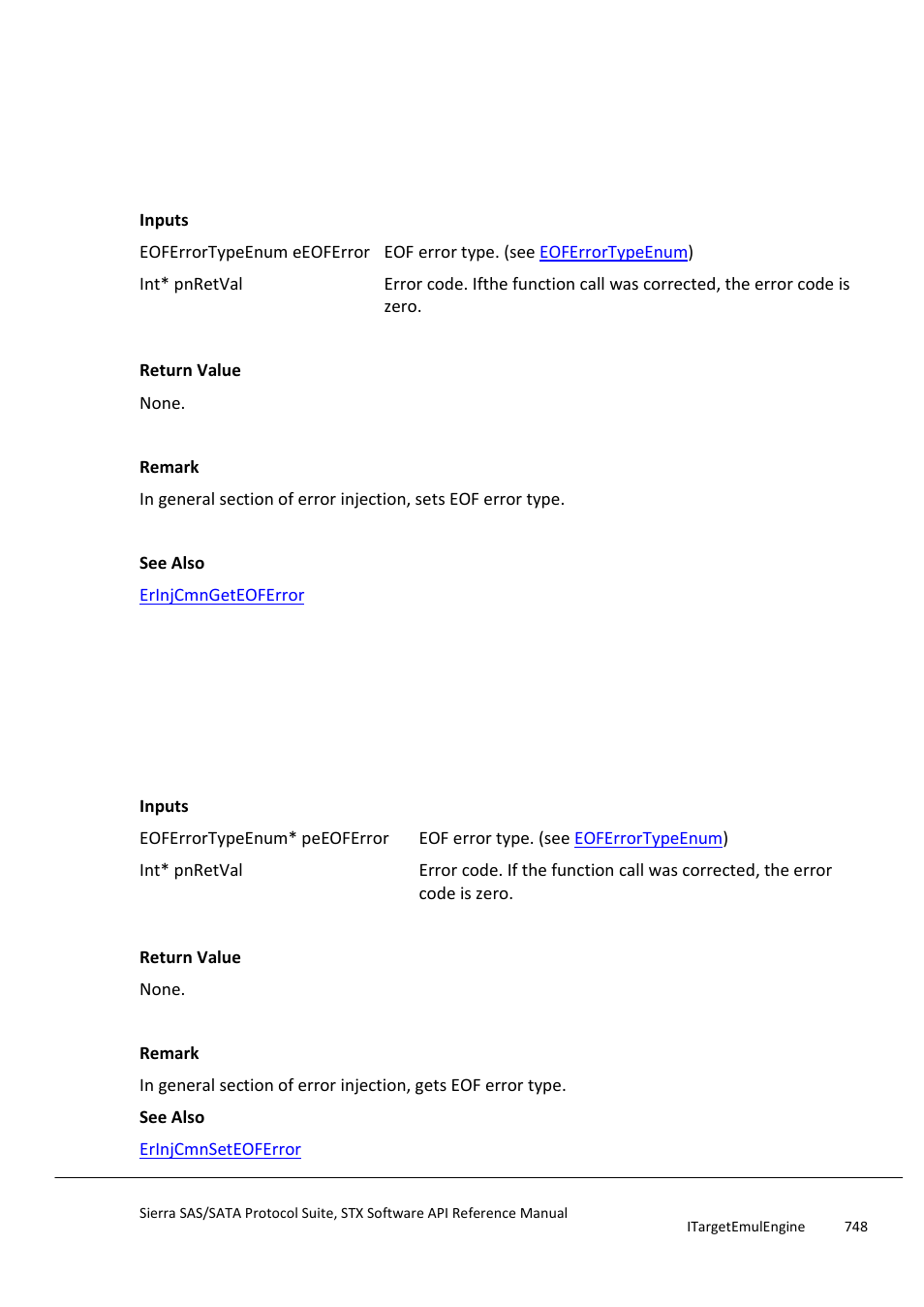 Erinjcmnseteoferror, Erinjcmngeteoferror | Teledyne LeCroy Sierra SAS_SATA Protocol Analyzer STX API Reference Manual User Manual | Page 748 / 979
