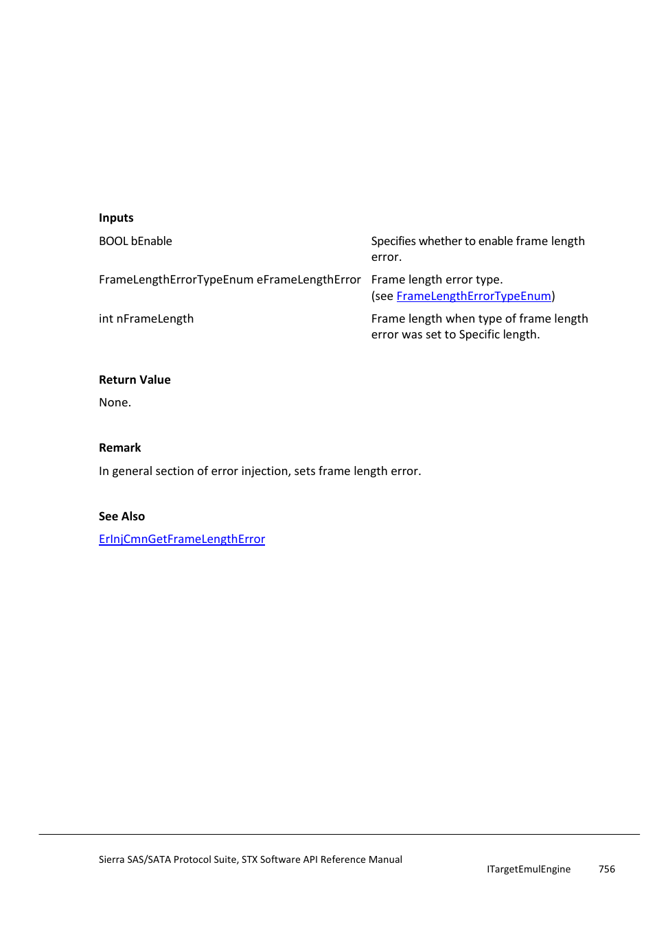 Erinjcmnsetframelengtherror, Erinjcmngetframelengtherror | Teledyne LeCroy Sierra SAS_SATA Protocol Analyzer STX API Reference Manual User Manual | Page 756 / 979