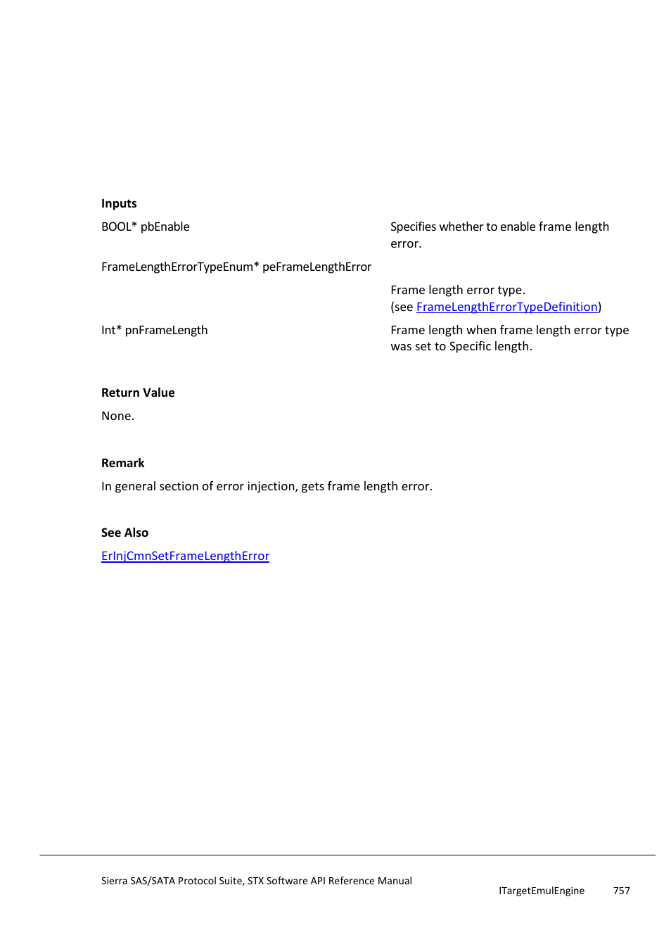 Erinjcmngetframelengtherror, Erinjidefsetcrcerror | Teledyne LeCroy Sierra SAS_SATA Protocol Analyzer STX API Reference Manual User Manual | Page 757 / 979