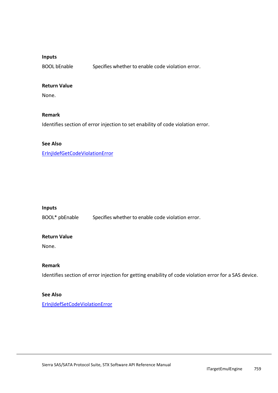 Erinjidefsetcodeviolationerror, Erinjidefgetcodeviolationerror, Erinjidefsetdisparityerror | Teledyne LeCroy Sierra SAS_SATA Protocol Analyzer STX API Reference Manual User Manual | Page 759 / 979