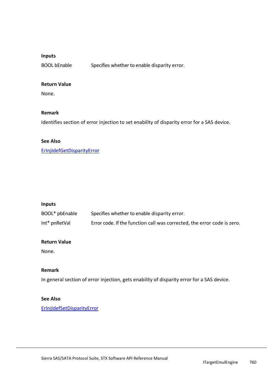 Erinjidefsetdisparityerror, Erinjidefgetdisparityerror, Erinjidefsetcodeviolationanddisparityerroratt | Ribute | Teledyne LeCroy Sierra SAS_SATA Protocol Analyzer STX API Reference Manual User Manual | Page 760 / 979