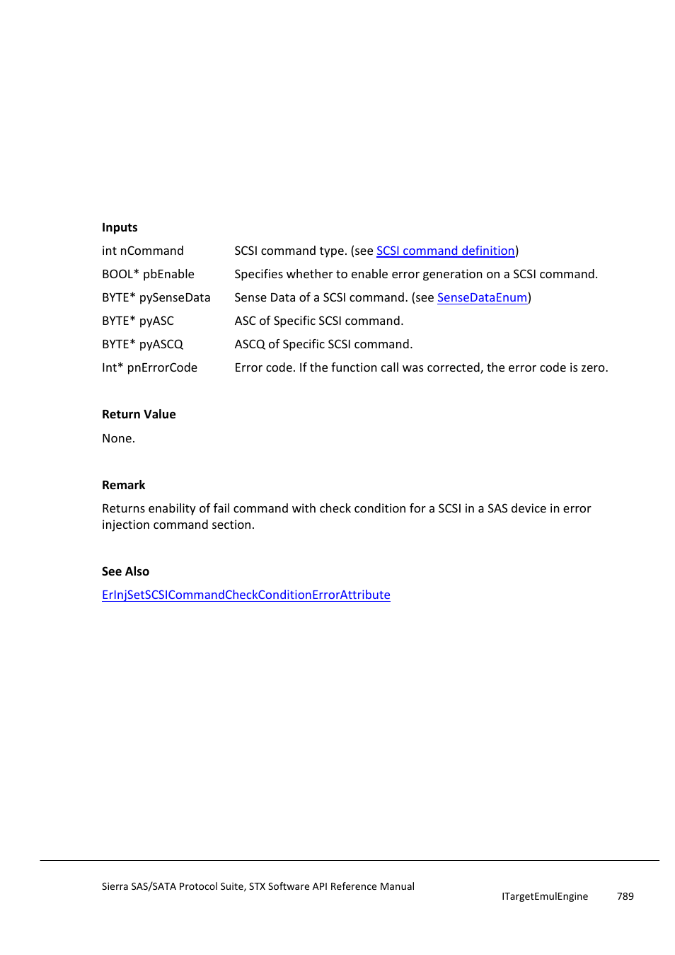 Erinjgetscsicommandcheckconditionerrorattribute, Erinjsetscsicommandframeoutgoingerroratt, Ribute | Teledyne LeCroy Sierra SAS_SATA Protocol Analyzer STX API Reference Manual User Manual | Page 789 / 979