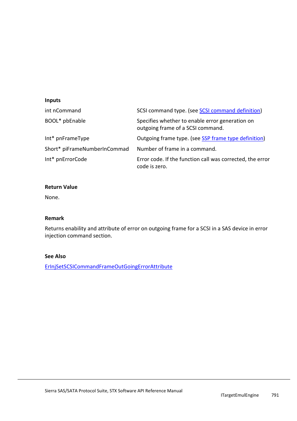 Erinjgetscsicommandframeoutgoingerrorattribute, Erinjsetscsicommandframeincomingerroratt, Ribute | Teledyne LeCroy Sierra SAS_SATA Protocol Analyzer STX API Reference Manual User Manual | Page 791 / 979
