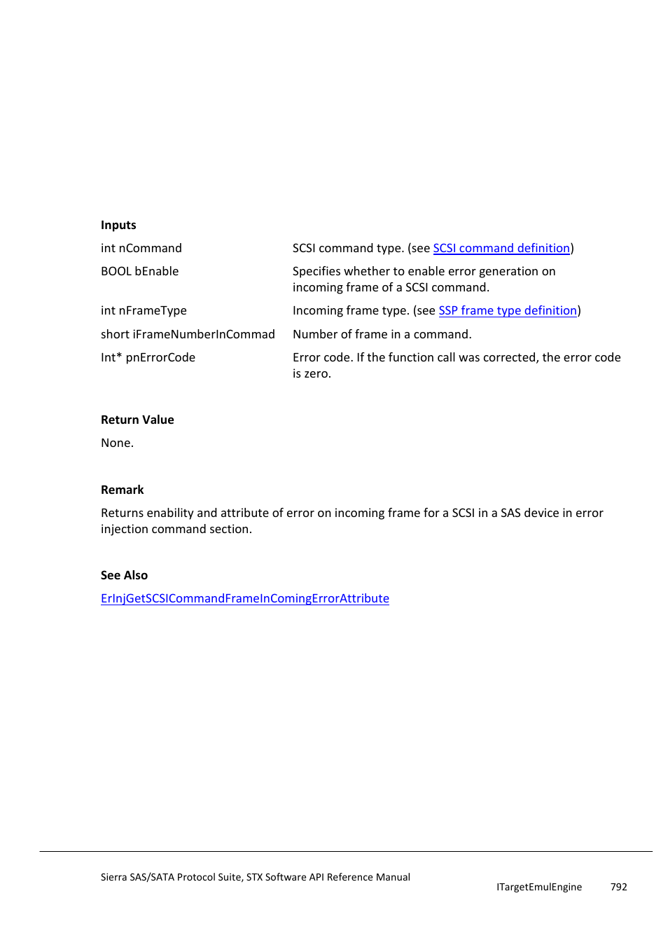 Erinjsetscsicommandframeincomingerrorattribute, Erinjgetscsicommandframeincomingerroratt, Ribute | Teledyne LeCroy Sierra SAS_SATA Protocol Analyzer STX API Reference Manual User Manual | Page 792 / 979