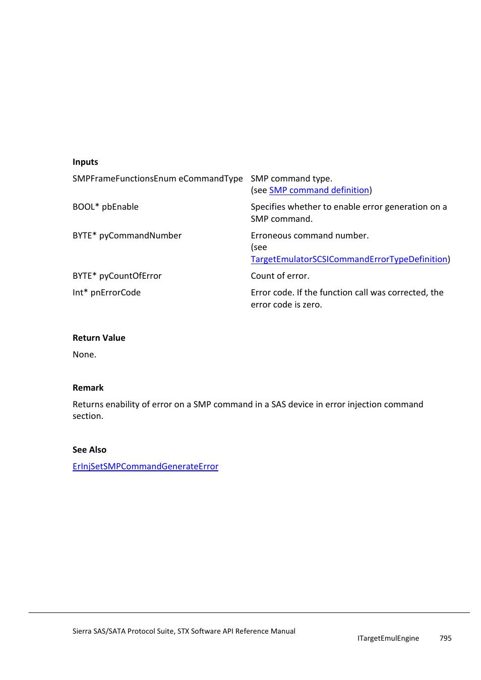 Erinjgetsmpcommandgenerateerror, Erinjsetsmpcommandfunctionresulterrortyp | Teledyne LeCroy Sierra SAS_SATA Protocol Analyzer STX API Reference Manual User Manual | Page 795 / 979