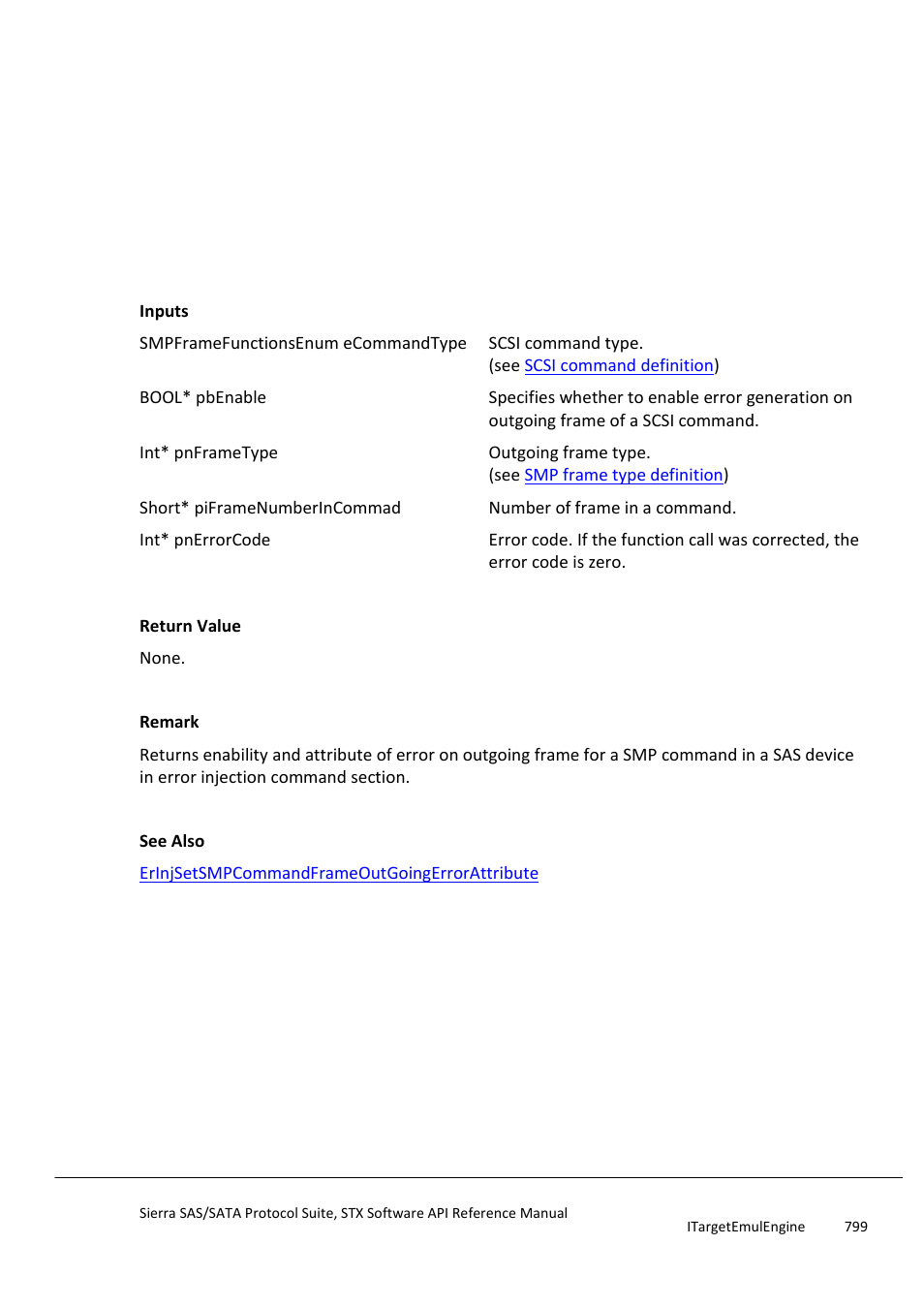 Erinjgetsmpcommandframeoutgoingerrorattribute, Erinjsetsmpcommandframeincomingerroratt, Ribute | Teledyne LeCroy Sierra SAS_SATA Protocol Analyzer STX API Reference Manual User Manual | Page 799 / 979