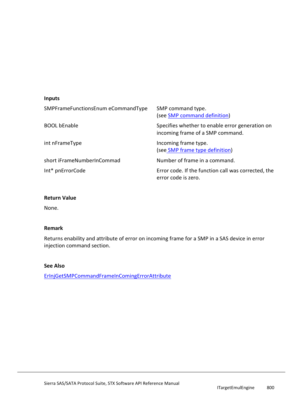 Erinjsetsmpcommandframeincomingerrorattribute, Erinjgetsmpcommandframeincomingerrorat, Tribute | Teledyne LeCroy Sierra SAS_SATA Protocol Analyzer STX API Reference Manual User Manual | Page 800 / 979