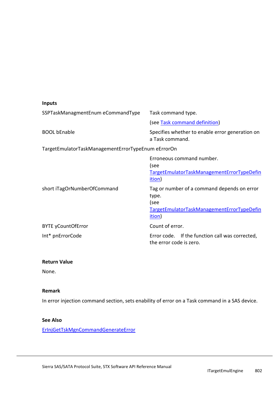 Erinjsettskmgncommandgenerateerror | Teledyne LeCroy Sierra SAS_SATA Protocol Analyzer STX API Reference Manual User Manual | Page 802 / 979