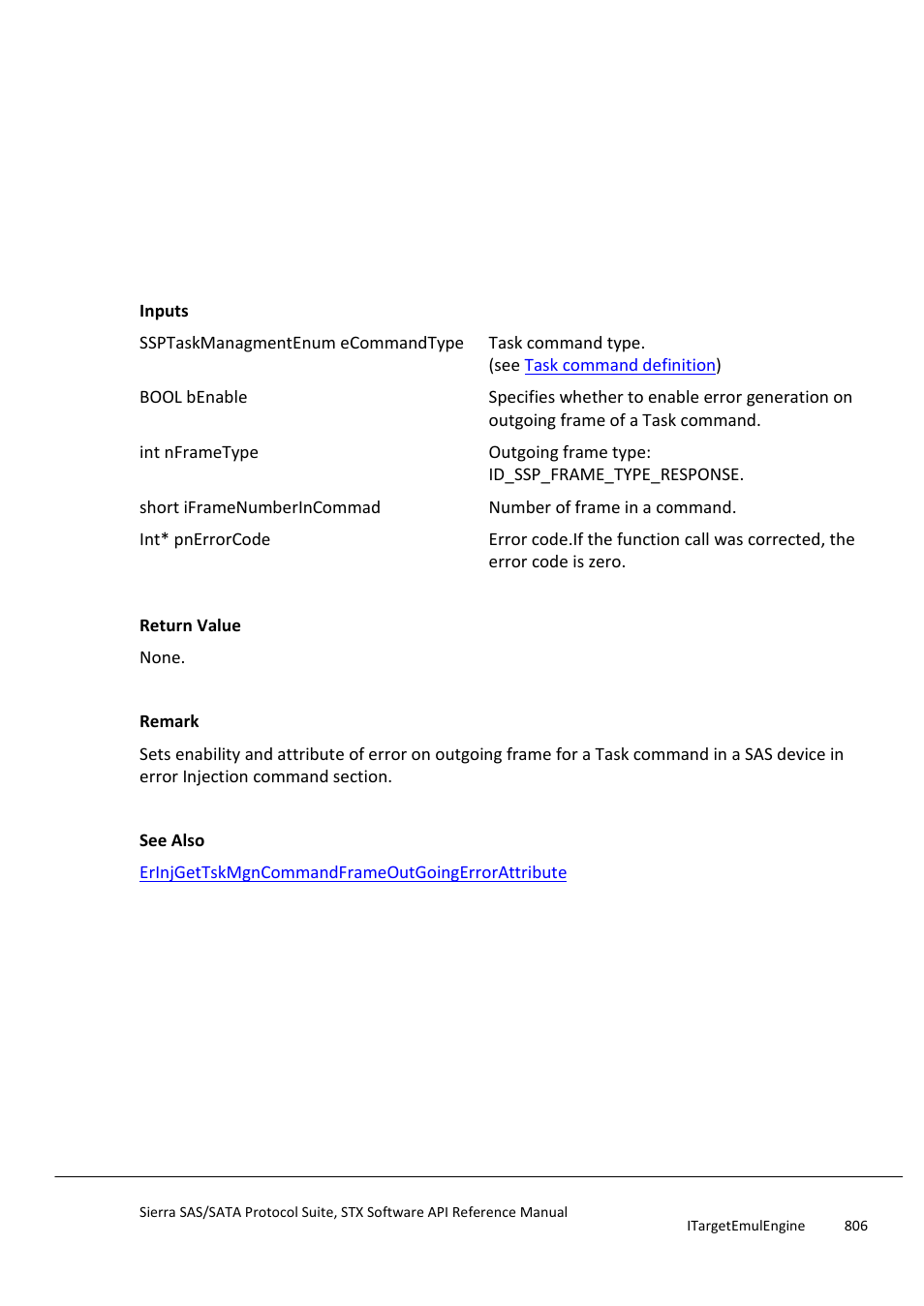 Erinjsettskmgncommandframeoutgoingerrorattribute, Erinjgettskmgncommandframeoutgoingerro, Rattribute | Teledyne LeCroy Sierra SAS_SATA Protocol Analyzer STX API Reference Manual User Manual | Page 806 / 979