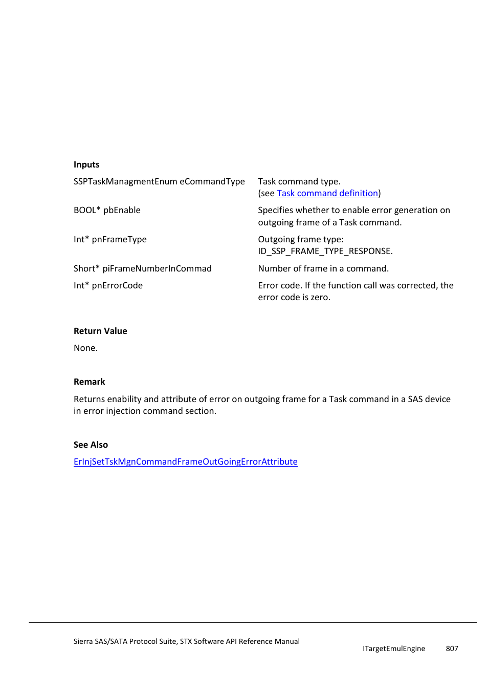 Erinjgettskmgncommandframeoutgoingerrorattribute, Erinjsettskmgncommandframeincomingerror, Attribute | Teledyne LeCroy Sierra SAS_SATA Protocol Analyzer STX API Reference Manual User Manual | Page 807 / 979