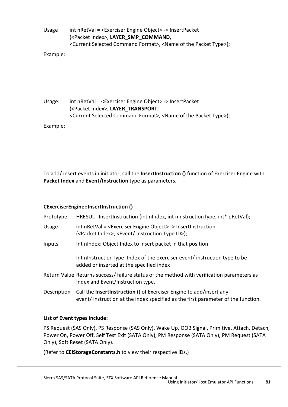 Add/ insert smp command packet, Add/ insert frame packet, Add/ insert events in initiator | Add/insert events in initiator | Teledyne LeCroy Sierra SAS_SATA Protocol Analyzer STX API Reference Manual User Manual | Page 81 / 979