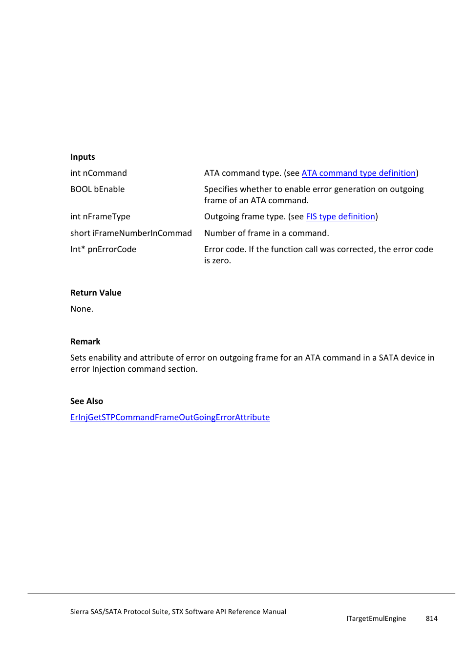 Erinjsetstpcommandframeoutgoingerrorattribute, Erinjgetstpcommandframeoutgoingerroratt, Ribute | Teledyne LeCroy Sierra SAS_SATA Protocol Analyzer STX API Reference Manual User Manual | Page 814 / 979